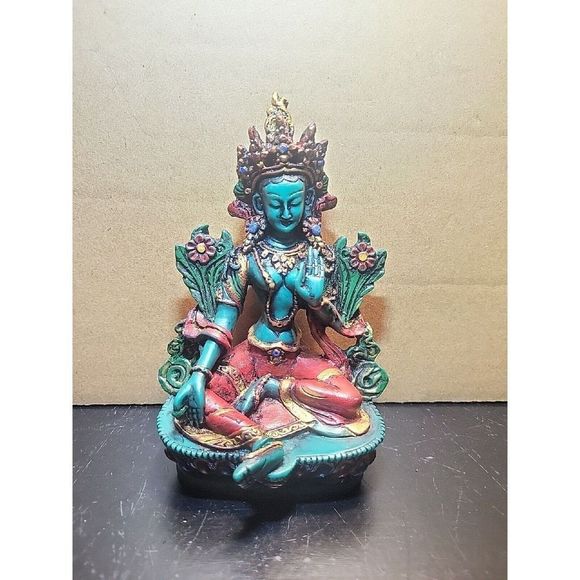 Handcrafted Green Tara Buddha Statue Home Decor - Spiritual Religious Statue - Picture 2 of 6